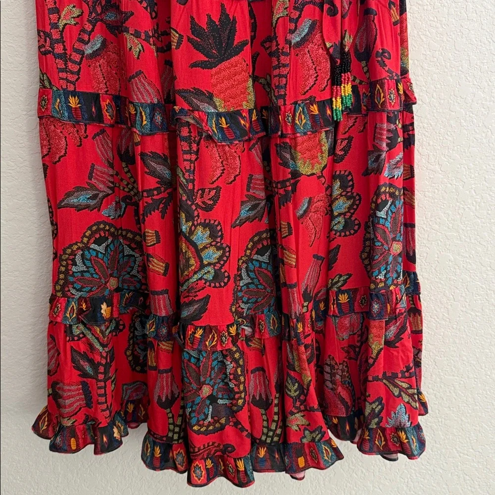 NWT!!! FARM Rio Floral Red Maxi Tiered Skirt Size M - Picture 4 of 13